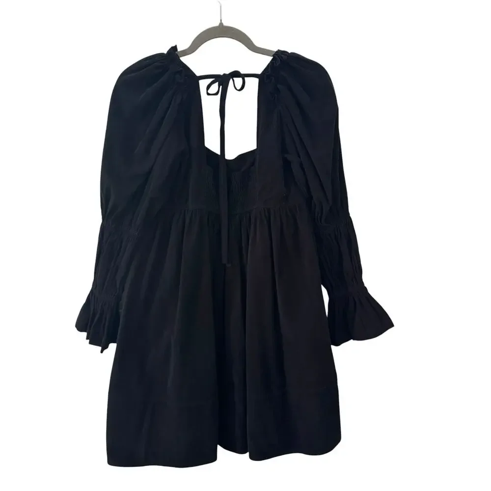 Anthropologie Pilcro Square-Neck Corduroy Babydoll Mini Dress Black Size XS - Picture 8 of 10